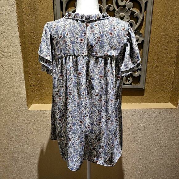 Babydoll Floral Top  L Cottagecore Smocked Yoked Fluttered Sleeved Gardencore - Picture 2 of 8